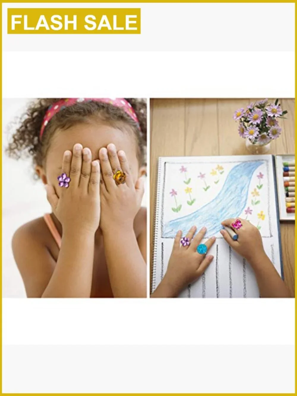 24 Pcs Adjustable Crystal Rings with Heart Box Dress Up Jewelry Girls Set